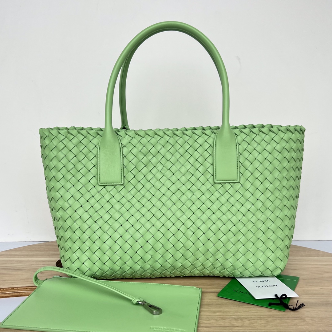 Small Cabat Intreccio Leather Tote Bag Apple Green